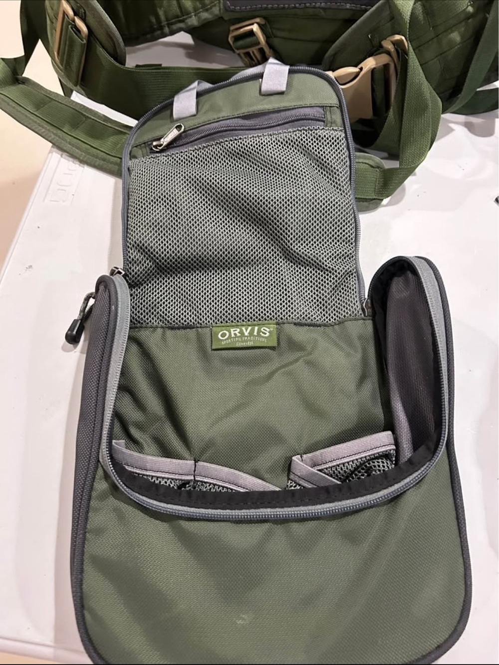 Orvis Green Compact Travel Toiletry Bag with Mesh Pockets